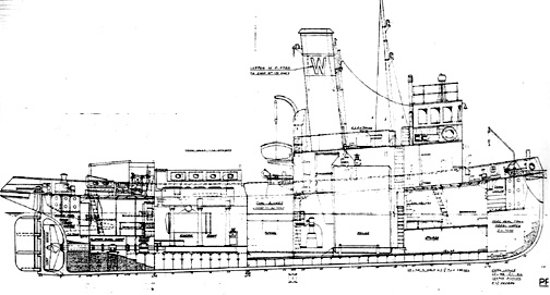 A longitudinal cross section drawing of the tug.