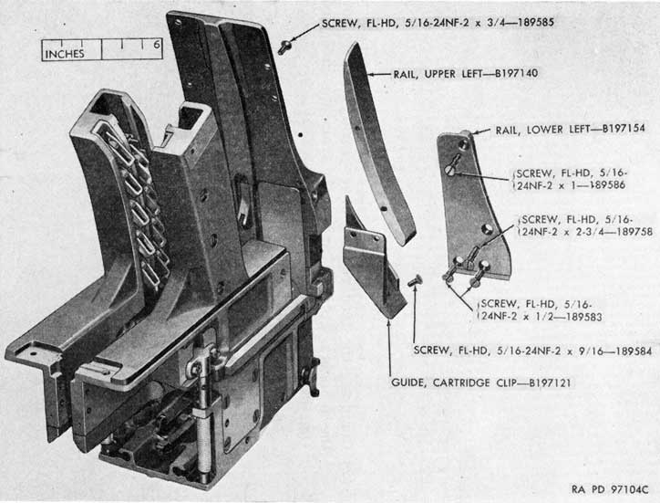 Figure 39. Upper and lower left rails and cartridge clip guide.