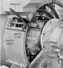 Figure 7-8. Wrench and pinion gear installed for rotating G.E. main motor brush rigging.