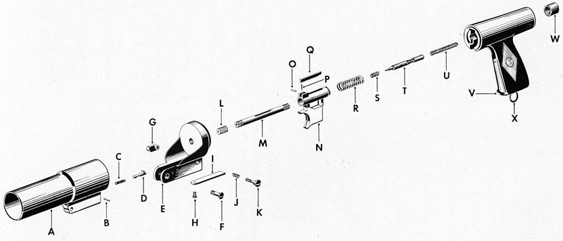 Figure 42.-Submarine Rocket Pistol Mk 1 Mod 0 (Exploded View)