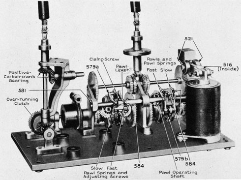 Fig. 6. View of Carbon-arc Lamp Mechanism (parts identified)