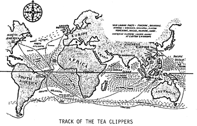 Chart showing path of the tea clippers.