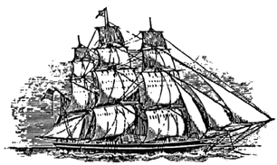 Drawing of ship underway.