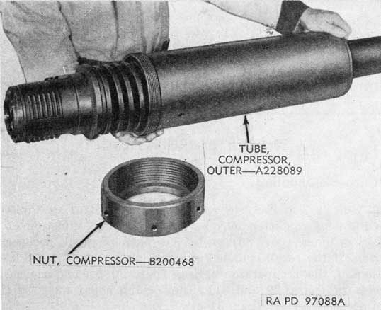 Figure 21. Installing outer compressor tube over recuperator spring.