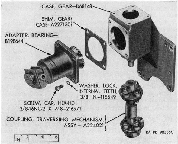 Figure 118. Hand traversing mechanism, coupling, and gear case.