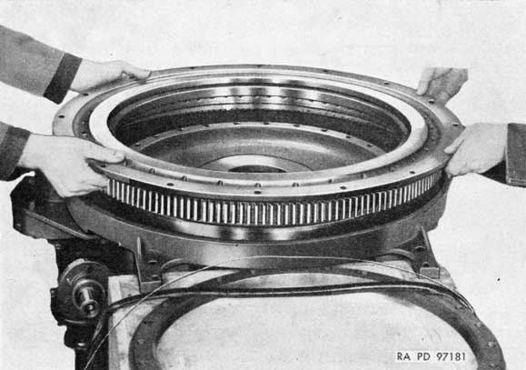 Figure 147. Removing base with gear and bearing from top carriage.