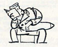 Illustration of sailor with nose in a book and a big shell (6 inch) on his knee.