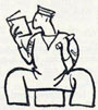 Drawing of sailor reading a book with a small shell (bullet) in his other hand.