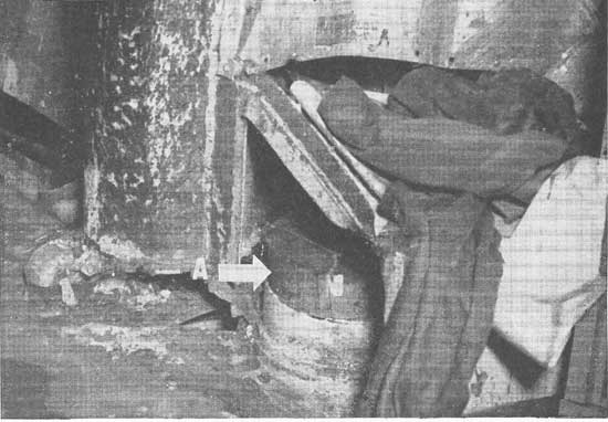 Figure 29-B. Ventilation systems are a potential avenue for progressive flooding. Observe the plug driven in this vent duct (A).