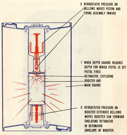 Cross section of depth charge at time of detonation.