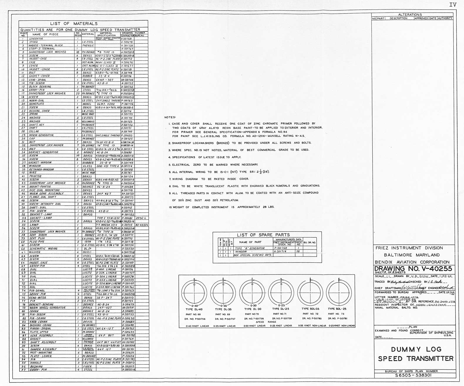 V-40255-Dummy Log Speed Transmitter-Sheet 2 - Parts List