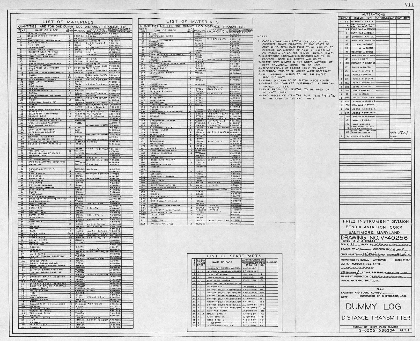 V-40256-Dummy Log Distance Transmitter-Sheet 3 - Parts List