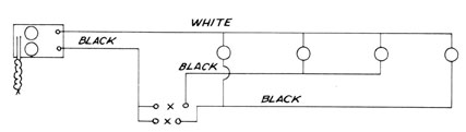 Schematic of two switches each controlling two lights.