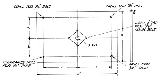 Dimensioned plate showing centerlines and sizes of holes as well as external dimensions.