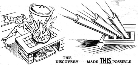 This discovery-Made THIS possible.  Drawing showing explosion in kitchen and battleship gun.