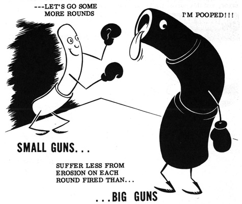 Small guns suffer less from erosion on each round fired than big guns.
