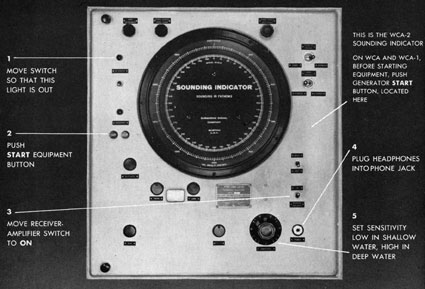 Photo of fathometer indicator showing switch settings for a depth sounding.