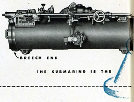 Figure 1-By means of compressed air the torpedo tube fires a self-propelling torpedo, giving it the initial impetus or start.