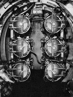 Figure 3-The breech end of a bow nest of 6 torpedo tubes.