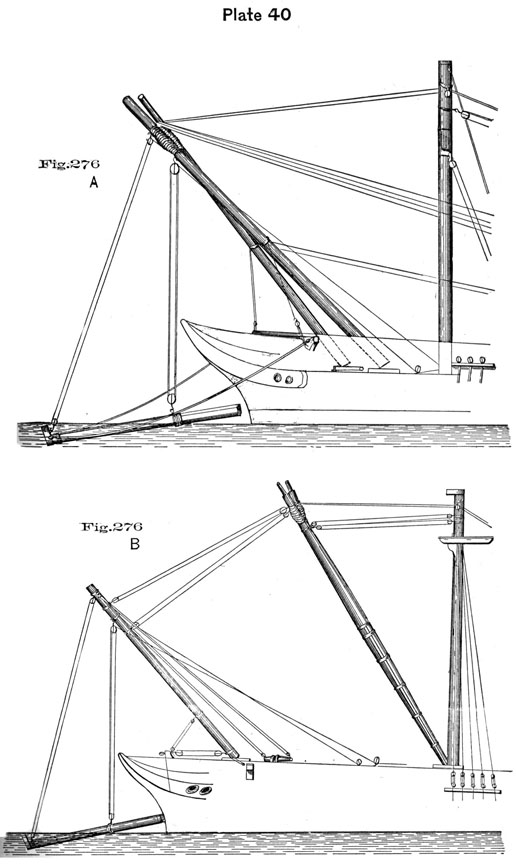 Plate 40, Fig 276. Methods of lifting spar from water.