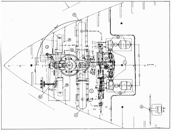 Fig. 280--Plan View of Steering Gear Installed on Steering Gear Flat