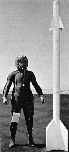 Figure 1D1.-Sidewinder missile and pilot with pressure suit.
