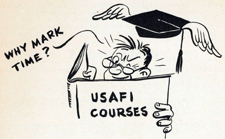 Cartoon of sailor studying.  WHY MARK TIME? USAFI COURSES