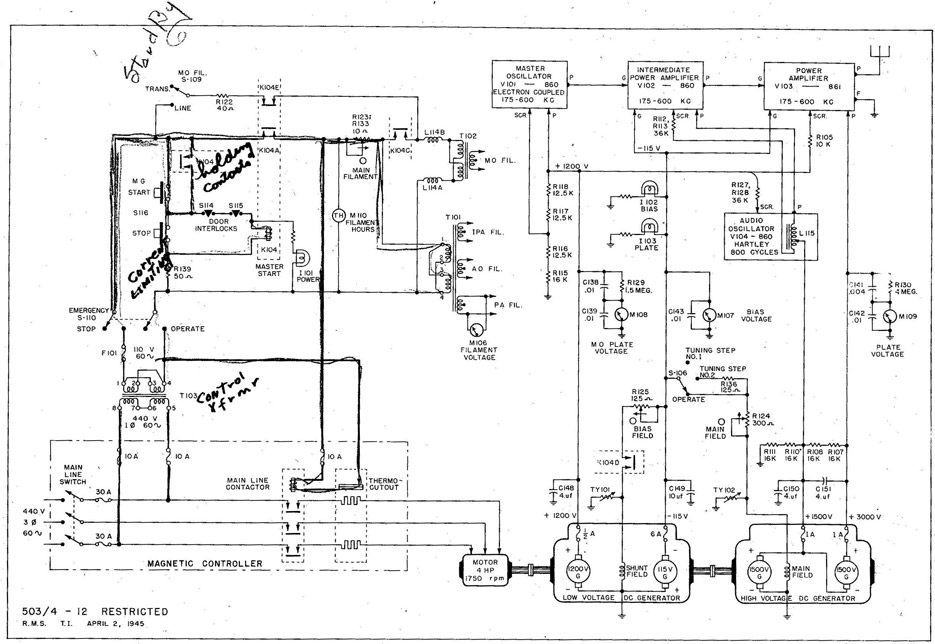 Fig. 12 TAJ-18 Transmitter (AC Model) Simplified Control and Power Circuits.