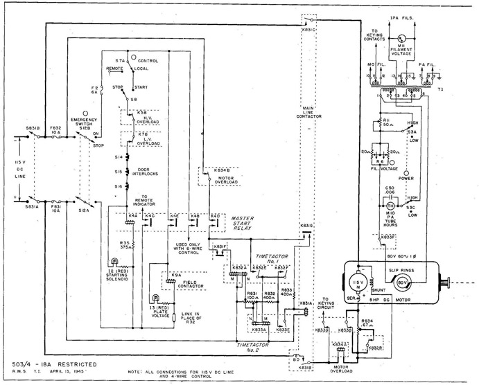 Fig. 18 TBK-13 Transmitter (DC Model) Control and Power Circuits.
