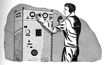 Drawing of sailor adjusting a transmitter.
