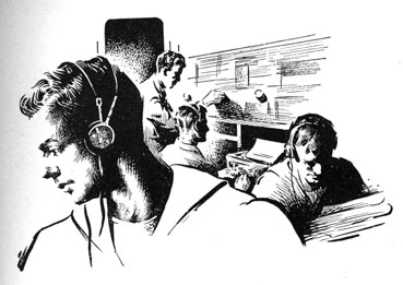 Drawing of sailors working receivers.
