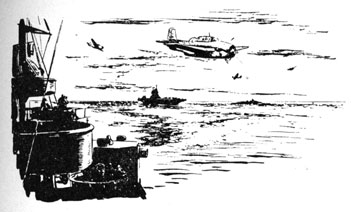 Drawing of ships and aircraft.