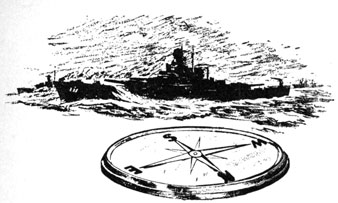 Drawing of a ship and compass.