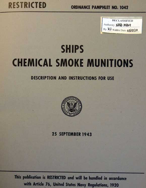 RESTRICTED ORDNANCE PAMPHLET NO. 1042SHIPSCHEMICAL SMOKE MUNITIONSDESCRIPTION AND INSTRUCTIONS FOR USEDepartment of the Navy Bureau of Ordnance