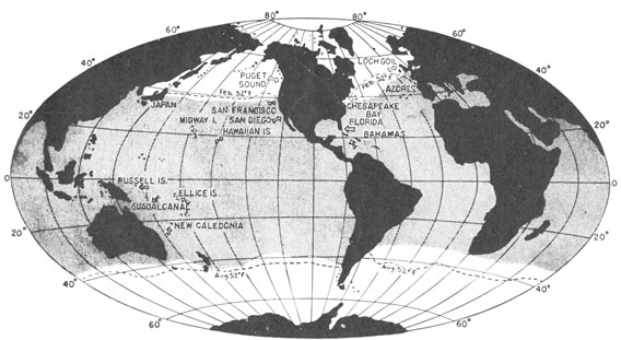 World globe showing distribution of snapping shrimp.