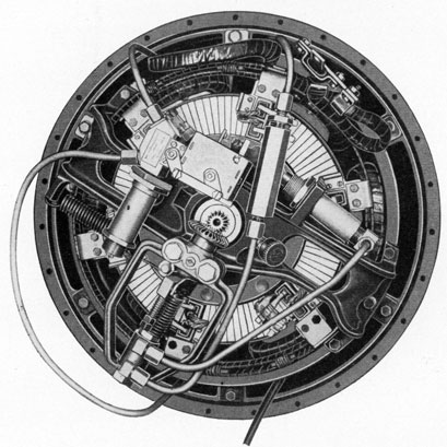 FIGURE 65-6.-Motor in afterbody, showing 4-way valve, governor, relief valve, power piston, oil reservoir.