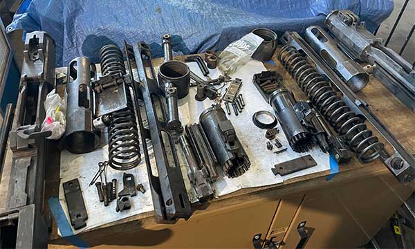 parts laid out on workbench