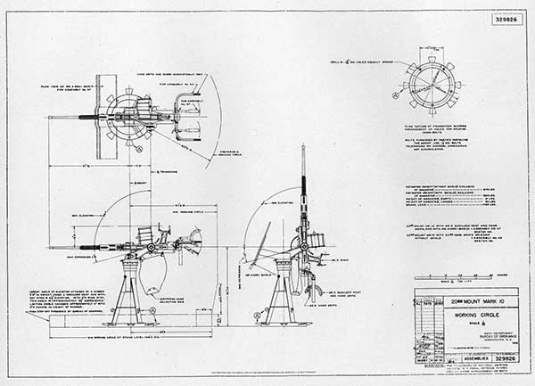 drawing of 20mm gun mount with mounting hole pattern