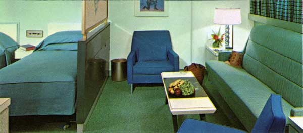 Photo of a passenger stateroom.